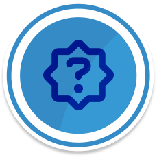 A circular blue badge with a simple question mark symbol in the center.