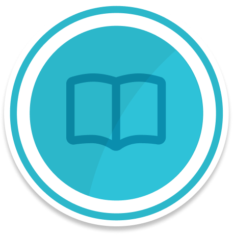 A Circular badge with a simple open book symbol in the center.